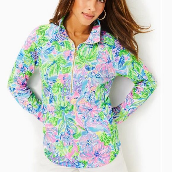 NWT Lilly Pulitzer Skipper Popover UPF 50+ Surf Blue So Shellegant To Pullover - Picture 1 of 5